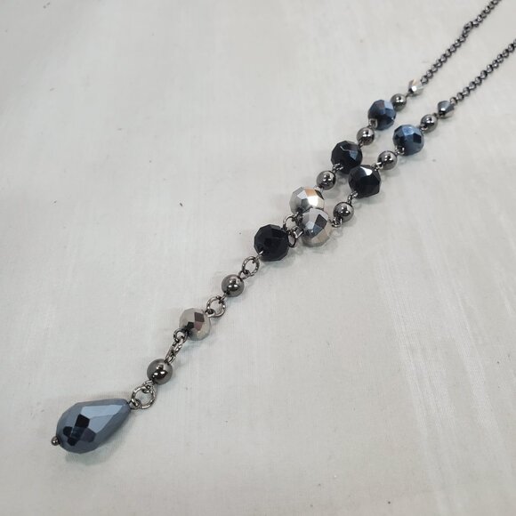 Inter American Faceted black and smoky grey crystal Stone lariat Necklace - Picture 3 of 7